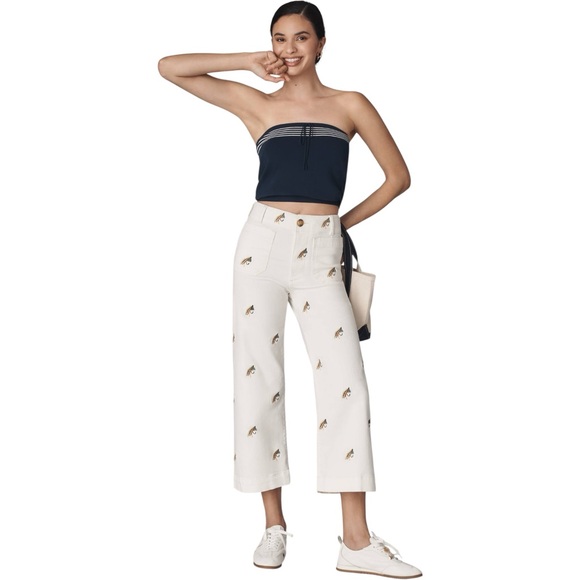 Maeve Pants - NWT Anthropologie Maeve The Colette Embroidered Fishing Crop Wide Leg Pants 30 P
